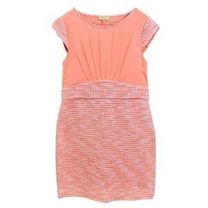 Ports 1961 Tweed Silk Pleated Panel Woven Cocktail Dress Peach Pink Size 10